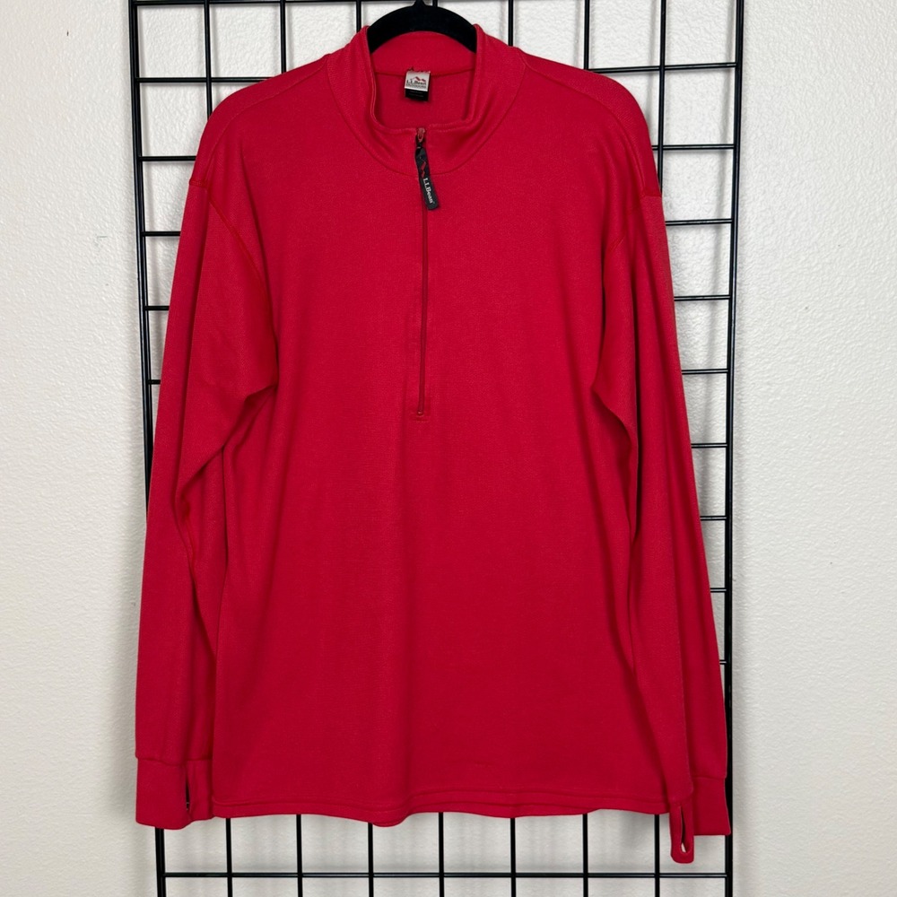 Vintage LL Bean Pullover Mens XL Tall Red 1/4 Zip Gorpcore Base Layer USA Made